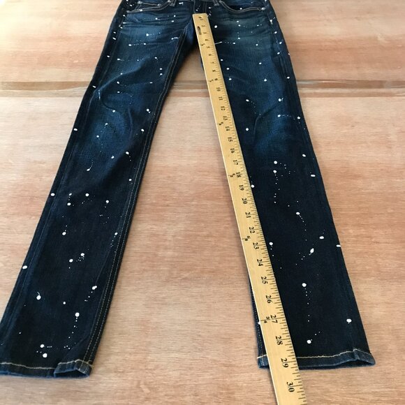 Rag & Bone Skinny Jeans Women 26 Blue Paint Splatter Low Rise Dark Wash Stretch - Picture 7 of 13
